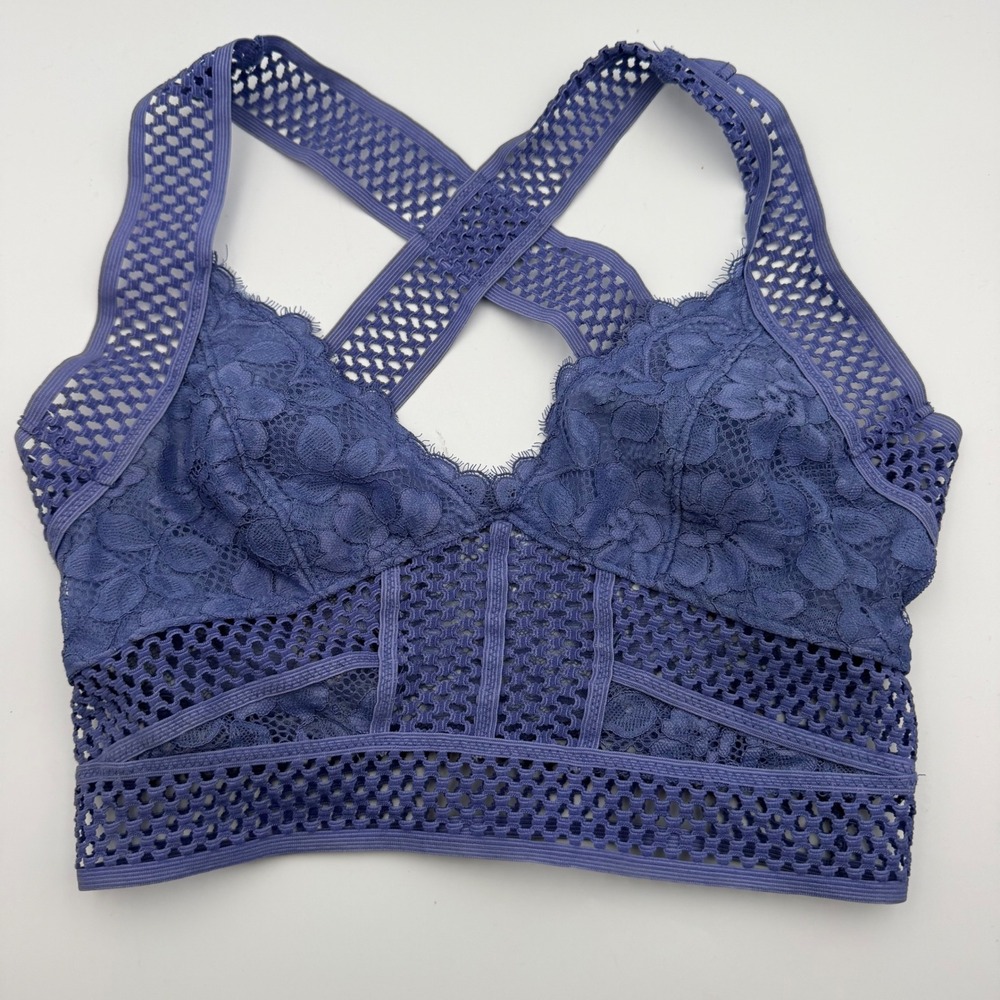 Free People Intimately Adella Bralette Blue Lace Boho Longline XS